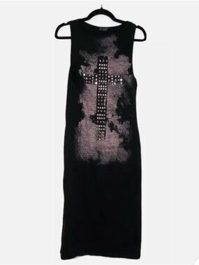 Topshop Dress Sz 8 Black Sleeveless Studded Cross Maxi Dress